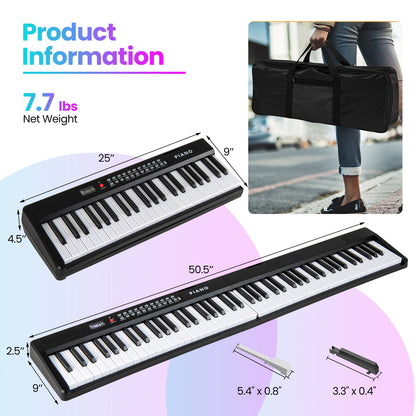 88 Key Foldable Electric Keyboard Piano, Wireless MIDI, Dual Speakers, Black Pianos & Keyboards at Gallery Canada