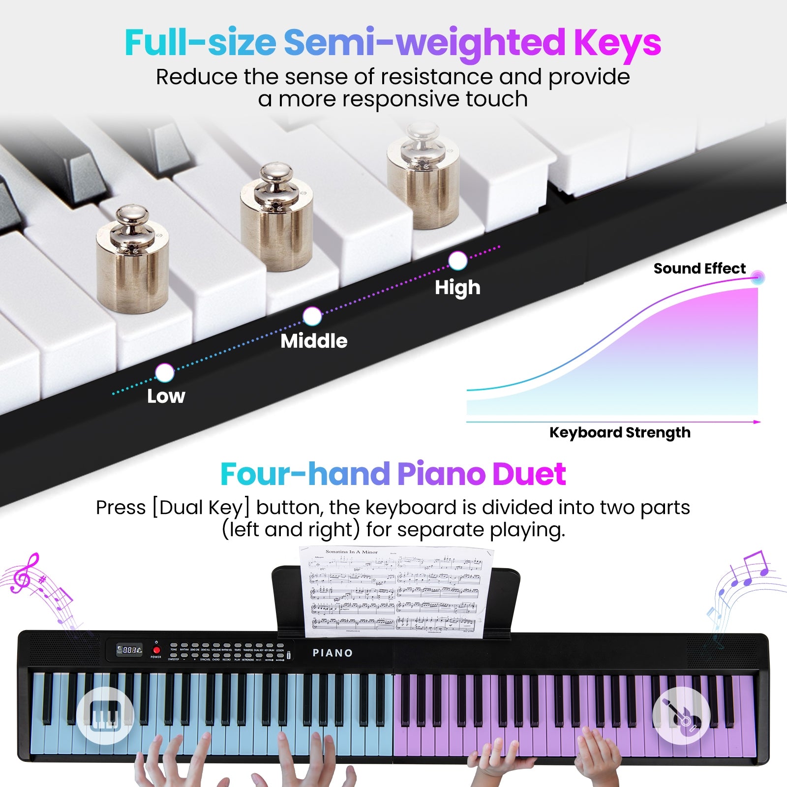 88 Key Foldable Electric Keyboard Piano, Wireless MIDI, Dual Speakers, Black Pianos & Keyboards at Gallery Canada