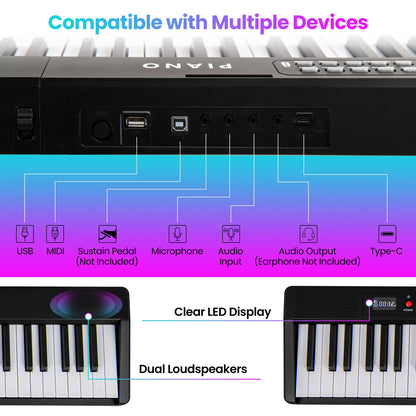 88 Key Foldable Electric Keyboard Piano, Wireless MIDI, Dual Speakers, Black Pianos & Keyboards at Gallery Canada