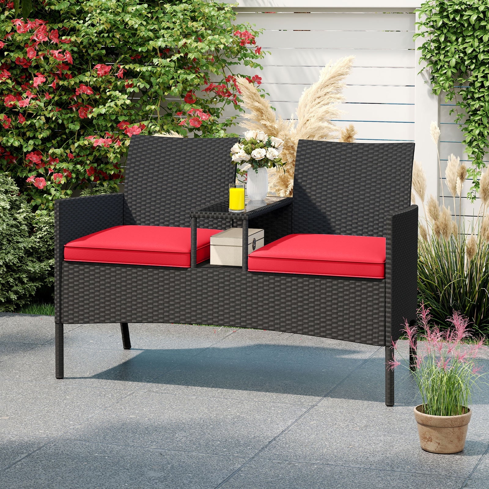 Patio Loveseat With Built-In Table, Red Patio Conversation Sets at Gallery Canada