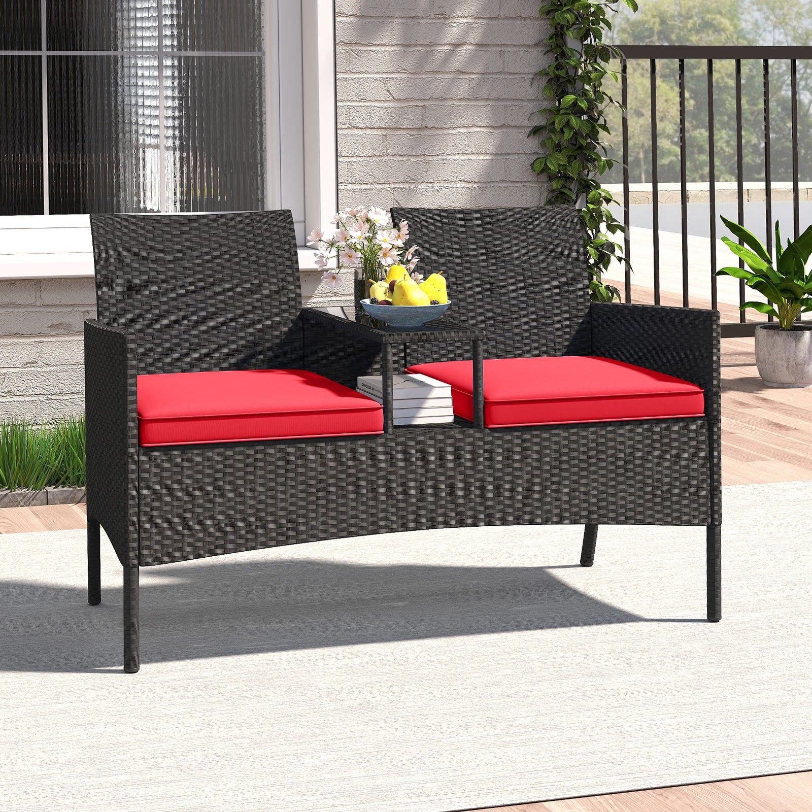 Patio Loveseat With Built-In Table, Red Patio Conversation Sets at Gallery Canada