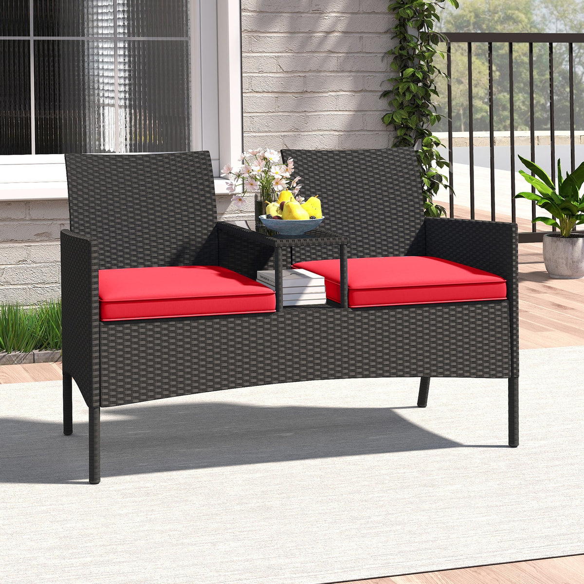 Patio Loveseat With Built-In Table, Red Patio Conversation Sets at Gallery Canada