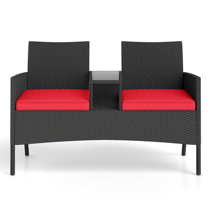Patio Loveseat With Built-In Table, Red Patio Conversation Sets Red at Gallery Canada