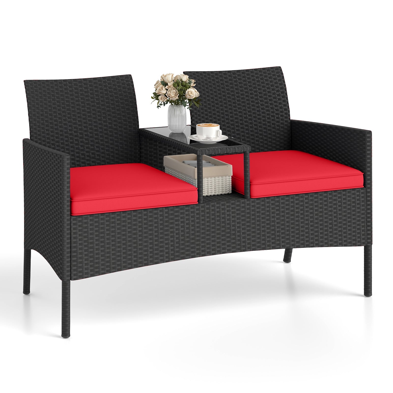 Patio Loveseat With Built-In Table, Red Patio Conversation Sets at Gallery Canada