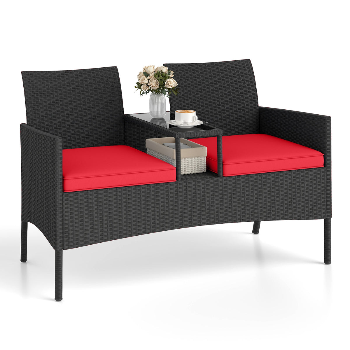 Patio Loveseat With Built-In Table, Red Patio Conversation Sets at Gallery Canada