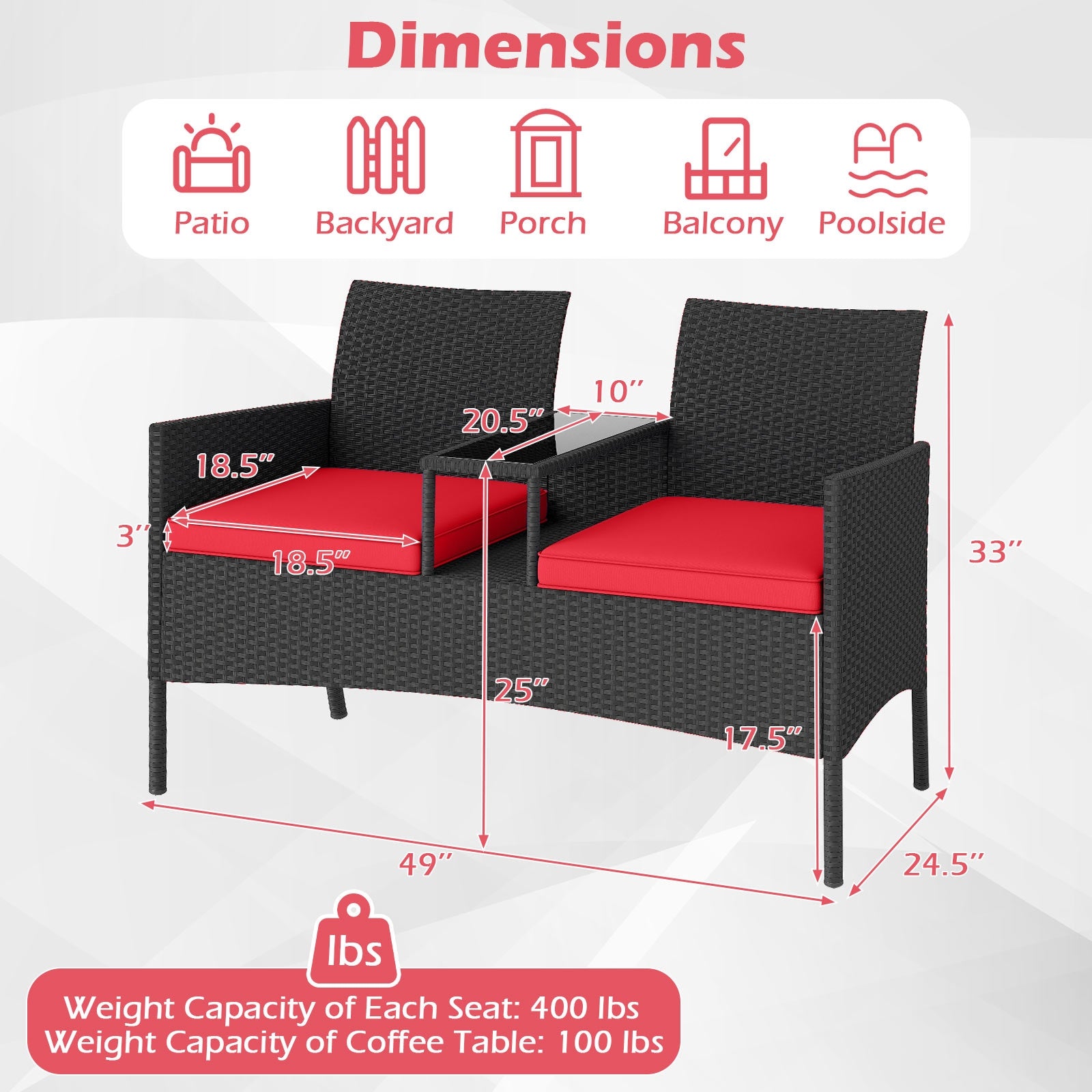 Patio Loveseat With Built-In Table, Red Patio Conversation Sets at Gallery Canada
