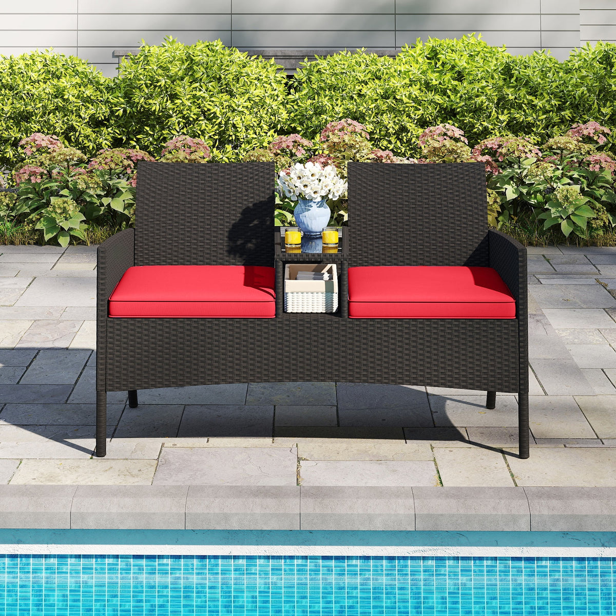 Patio Loveseat With Built-In Table, Red Patio Conversation Sets at Gallery Canada