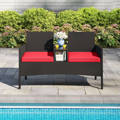 Patio Loveseat With Built-In Table, Red Patio Conversation Sets at Gallery Canada