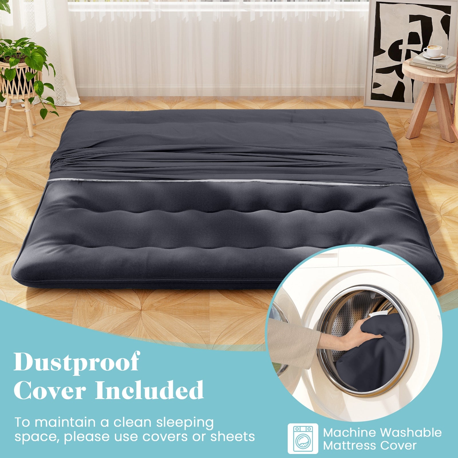 Futon Mattress With Washable Cover, Foldable Mat, King Size, Black Mattresses at Gallery Canada