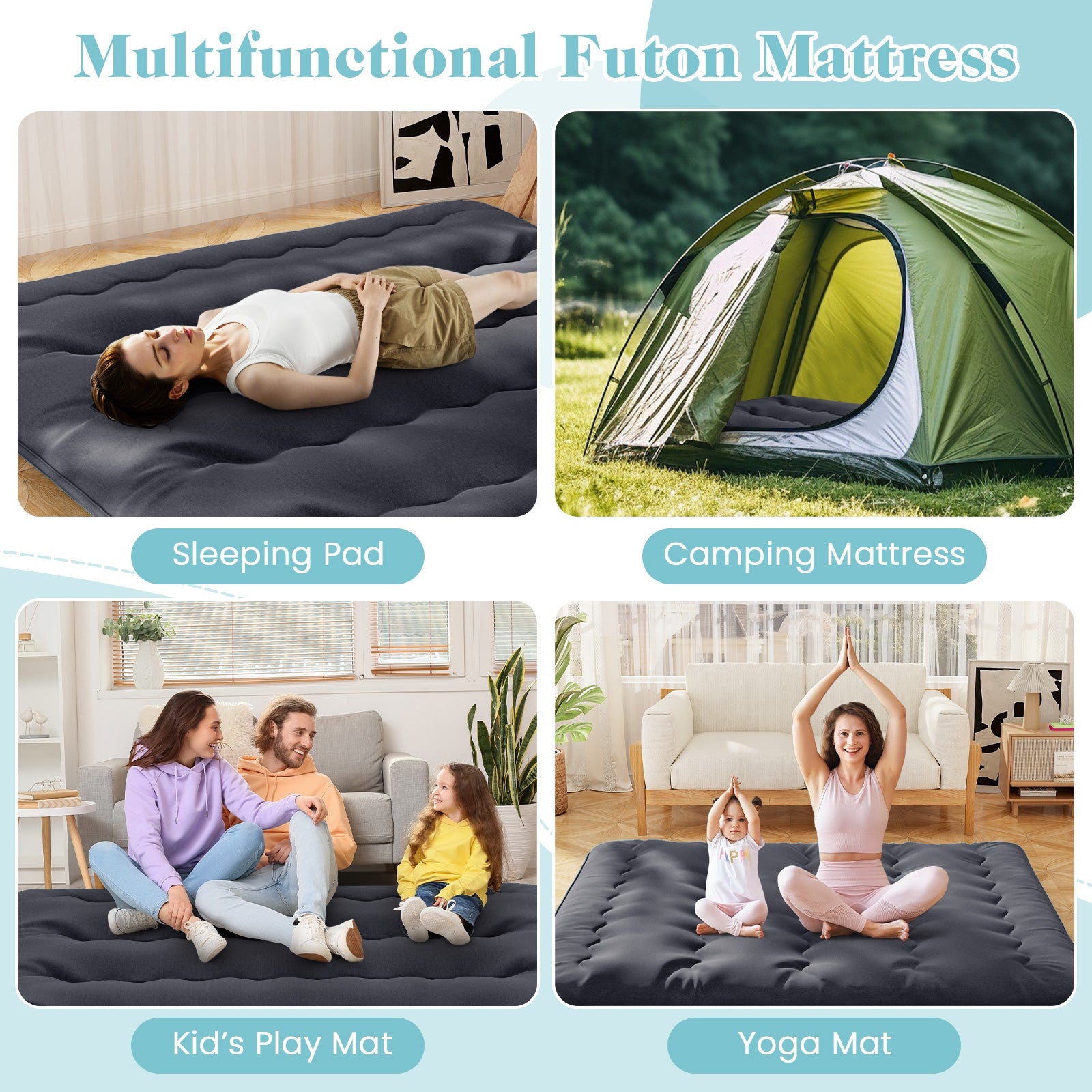 Futon Mattress With Washable Cover, Foldable Mat, King Size, Black Mattresses at Gallery Canada