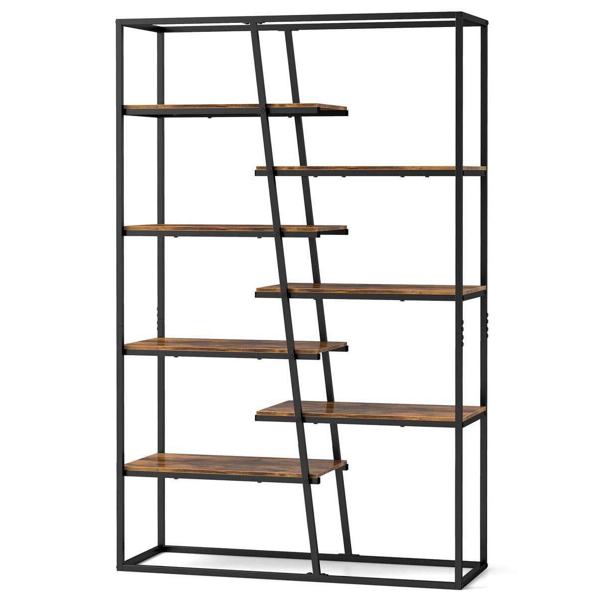 71-Inch 7-Tier Industrial Bookcase, Heavy-Duty Metal Frame, Rustic Brown Bookcases at Gallery Canada