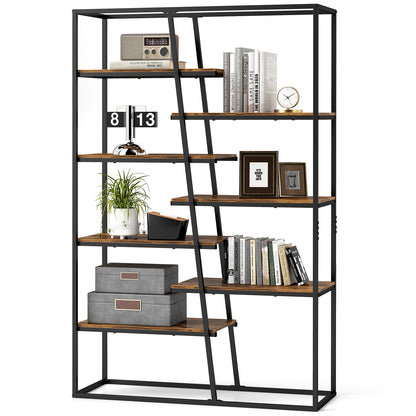 71-Inch 7-Tier Industrial Bookcase, Heavy-Duty Metal Frame, Rustic Brown Bookcases at Gallery Canada
