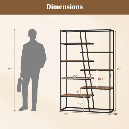 71-Inch 7-Tier Industrial Bookcase, Heavy-Duty Metal Frame, Rustic Brown Bookcases at Gallery Canada