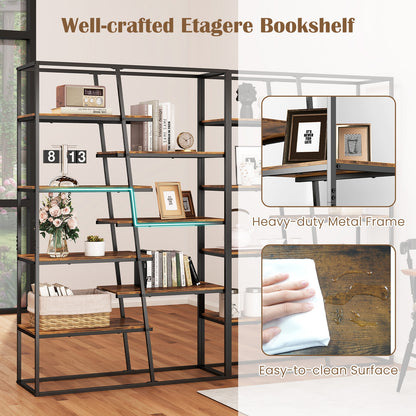 71-Inch 7-Tier Industrial Bookcase, Heavy-Duty Metal Frame, Rustic Brown Bookcases at Gallery Canada