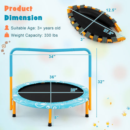 36 Inch Kids Trampoline, Mini Rebounder With Handrail, Orange Trampolines at Gallery Canada
