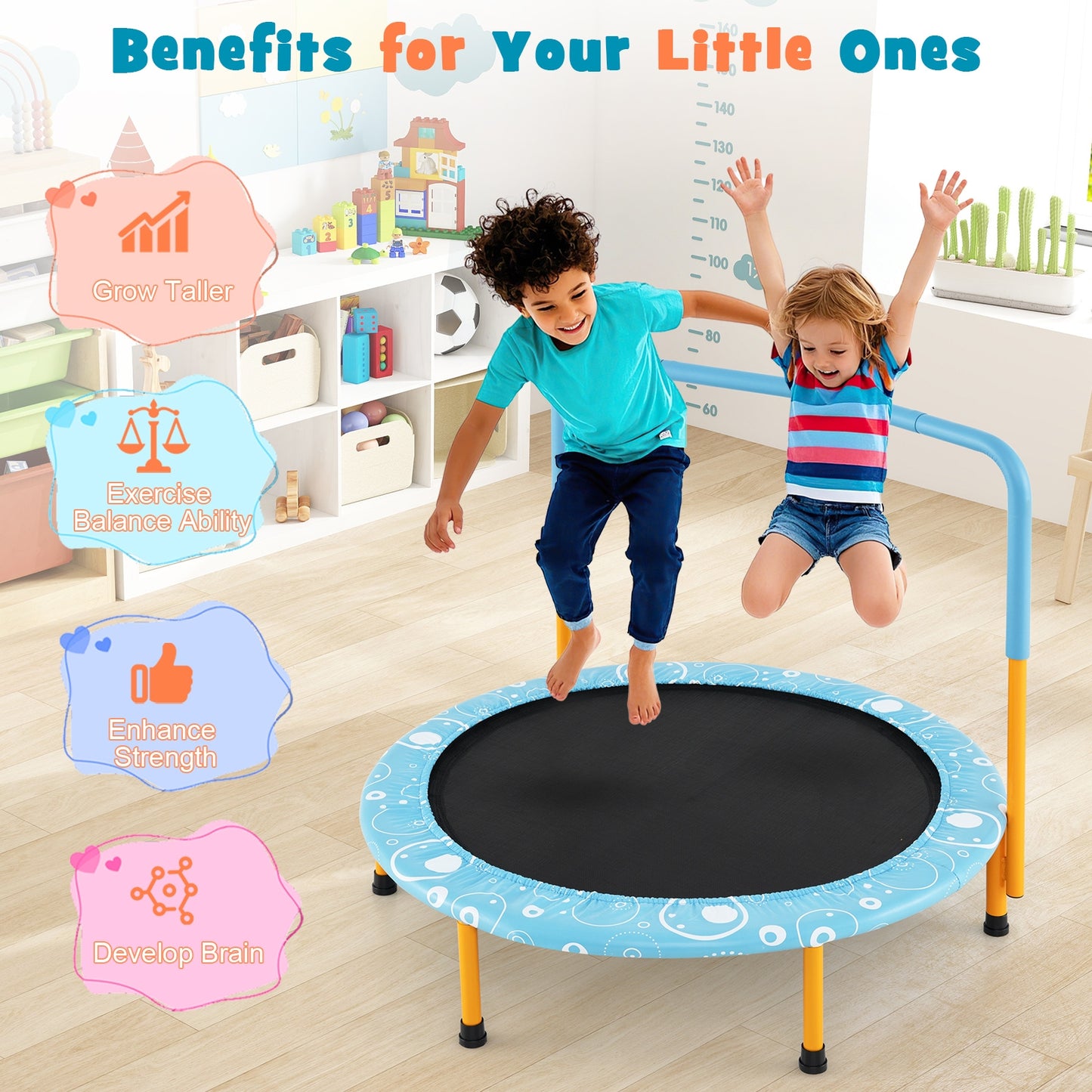 36 Inch Kids Trampoline, Mini Rebounder With Handrail, Orange Trampolines at Gallery Canada