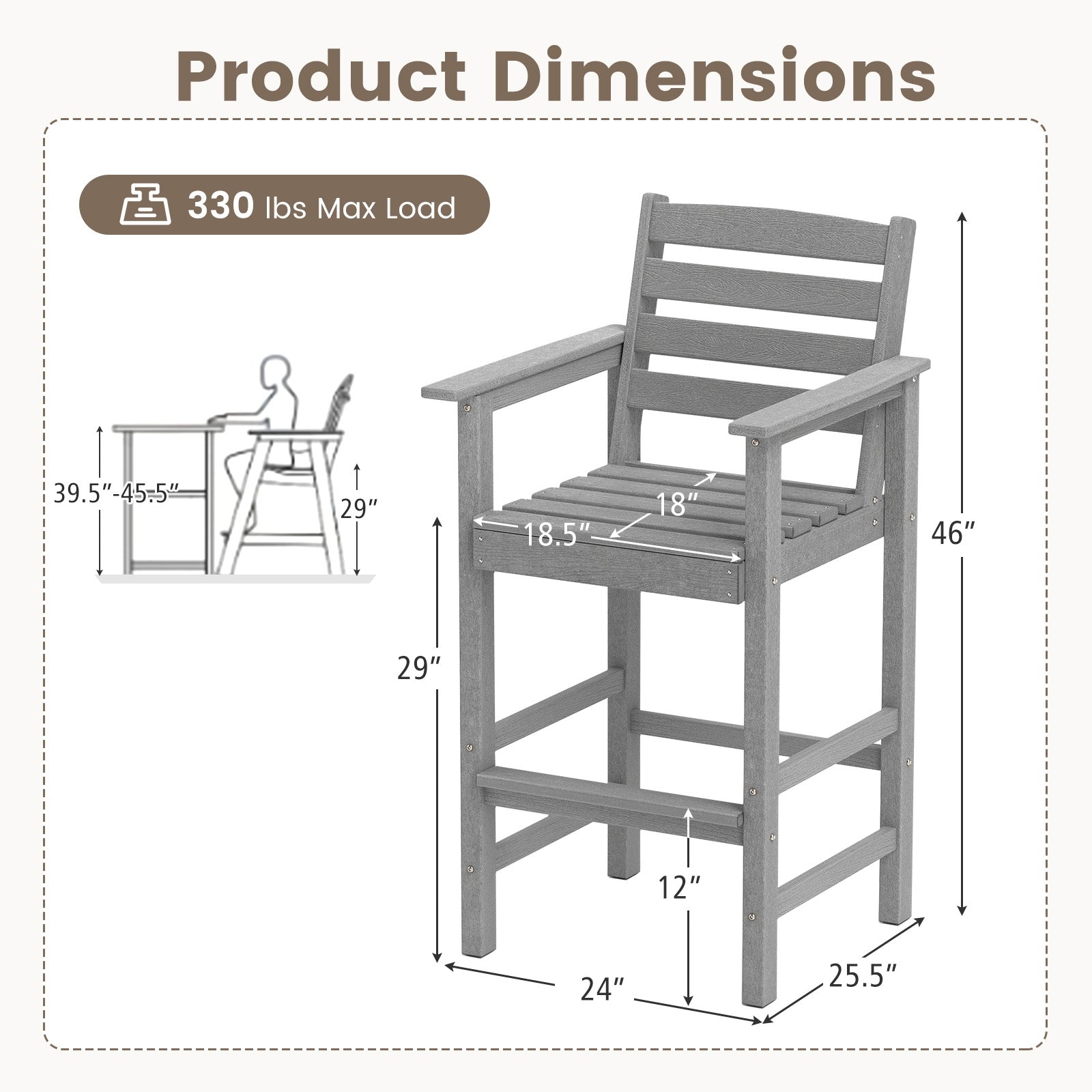 HDPE Adirondack Patio Bar Chairs Set of 2, Gray Adirondack Chairs at Gallery Canada