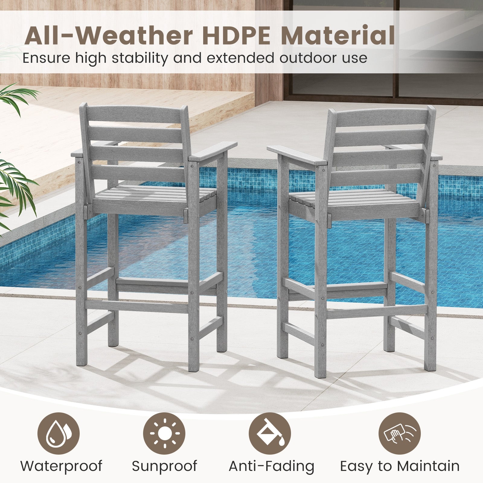 HDPE Adirondack Patio Bar Chairs Set of 2, Gray Adirondack Chairs at Gallery Canada