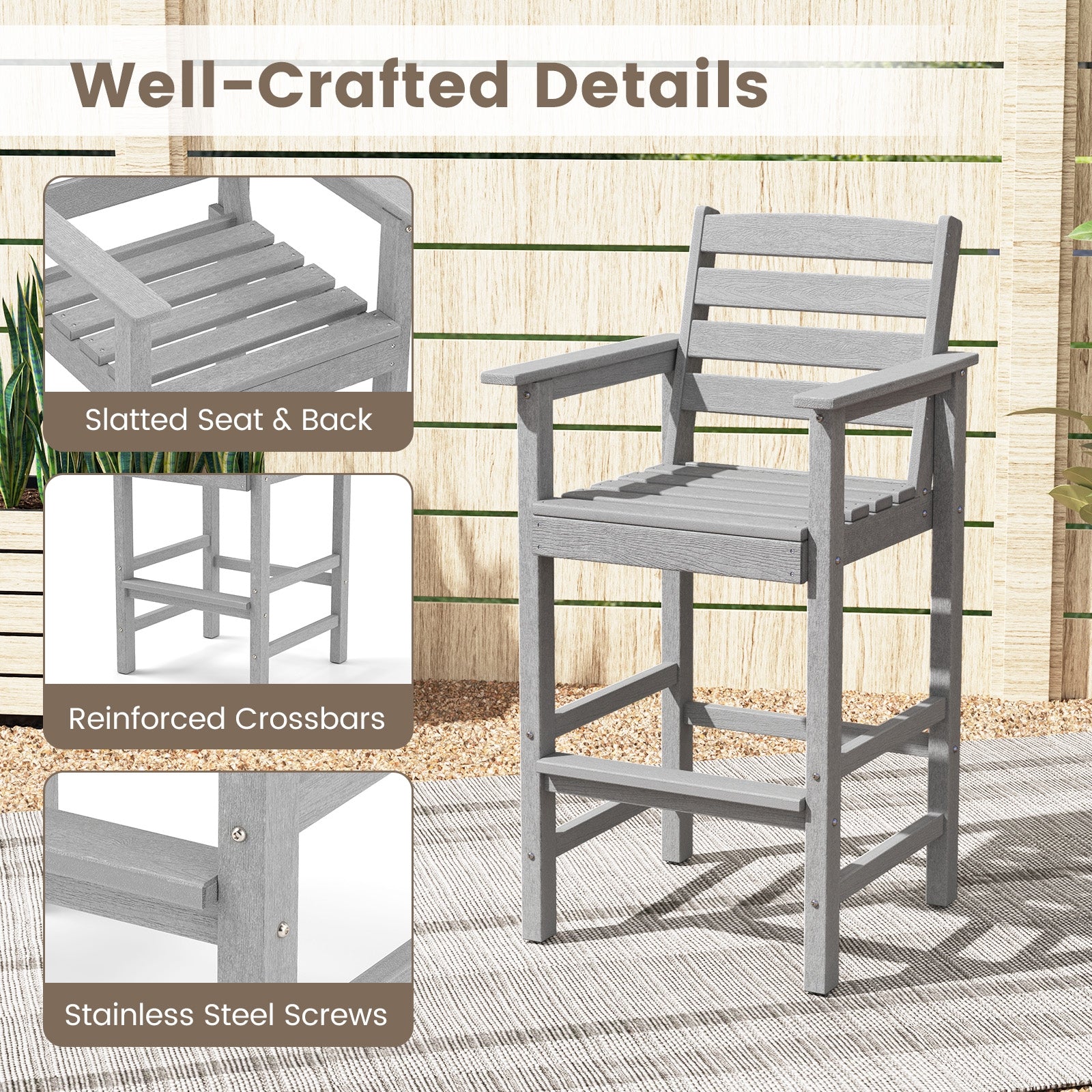 HDPE Adirondack Patio Bar Chairs Set of 2, Gray Adirondack Chairs at Gallery Canada