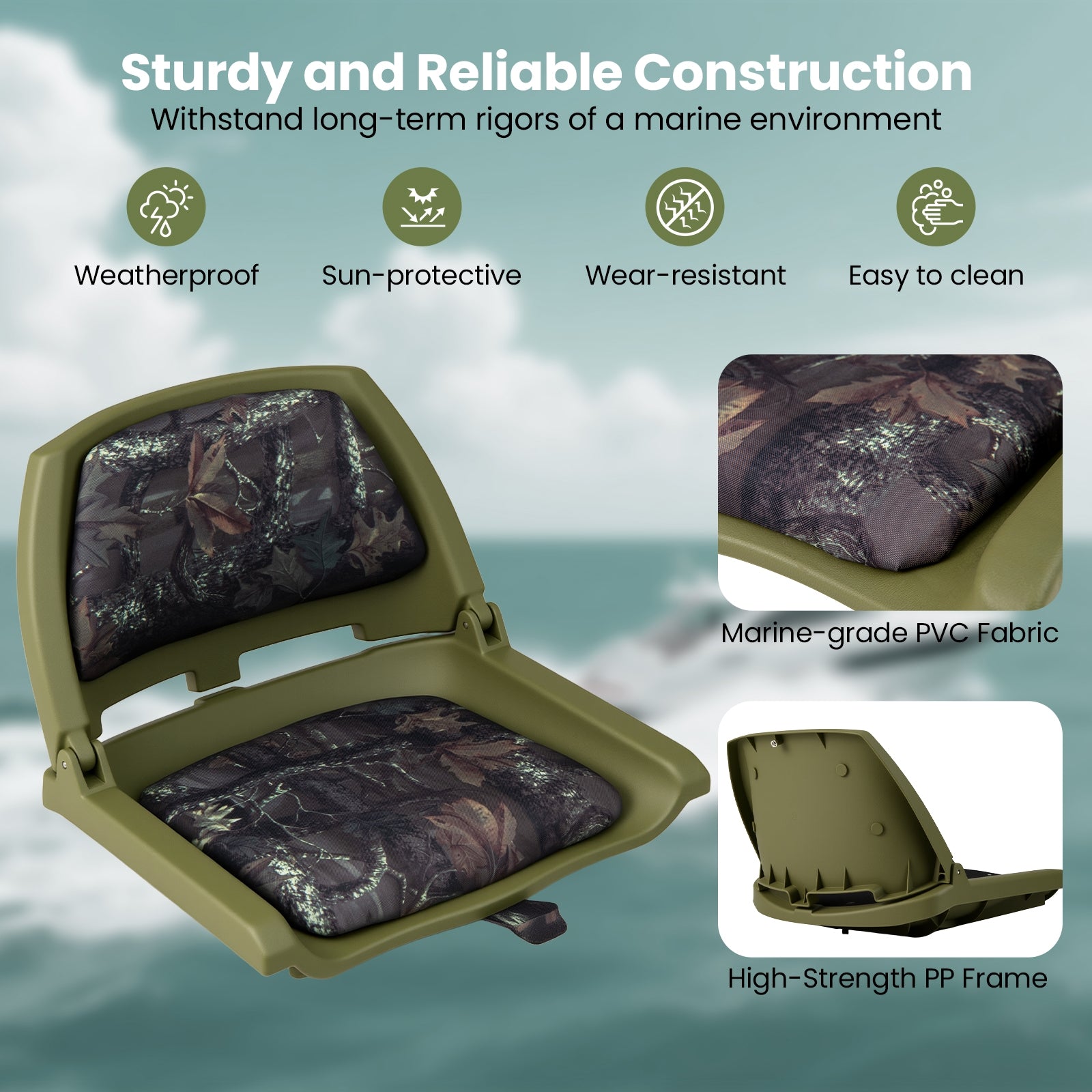 Folding Low Back Boat Chair, Marine-Grade PVC, Green Water Sports at Gallery Canada