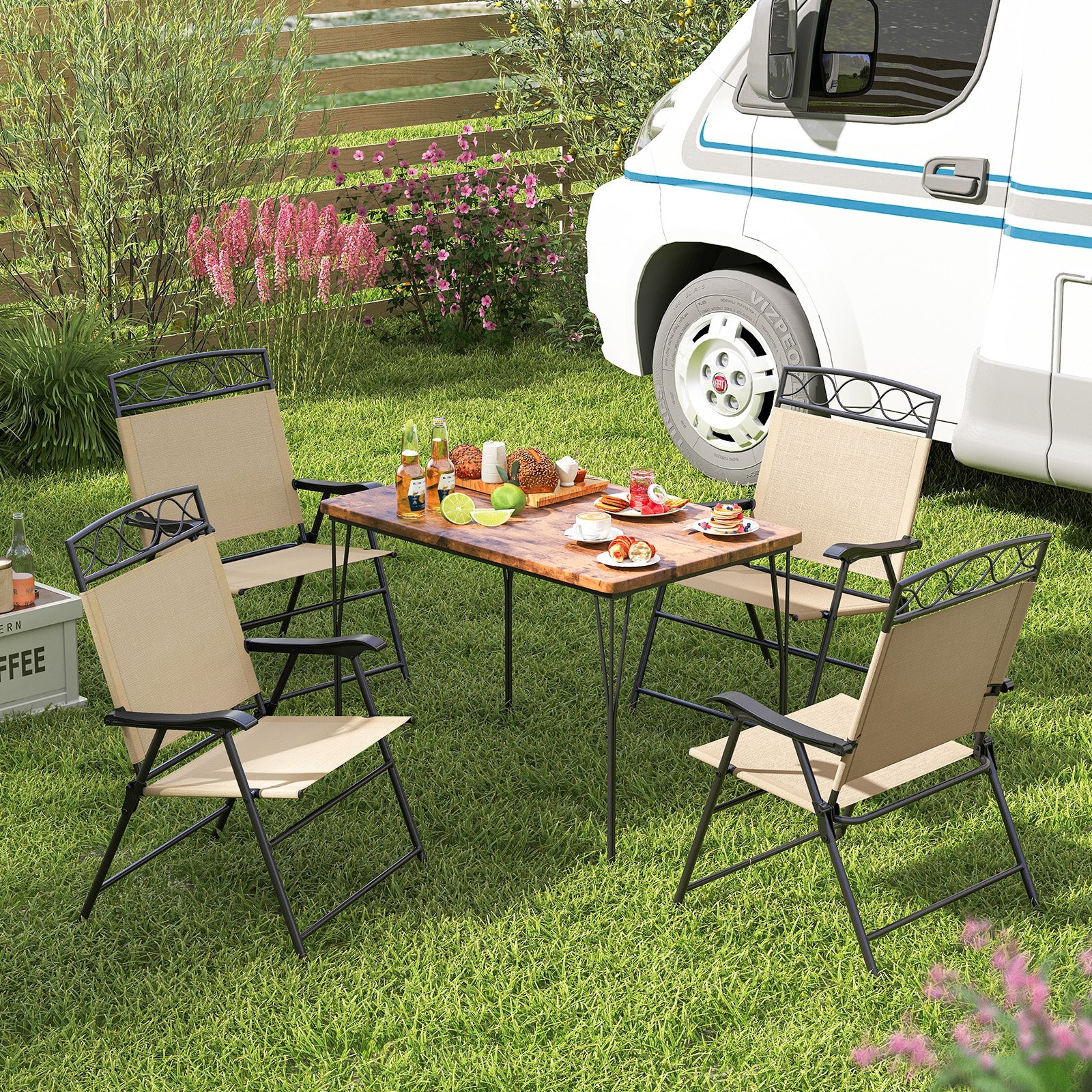 Set Of 4 Patio Folding Dining Chairs With Armrests, Beige Patio Dining Chairs at Gallery Canada