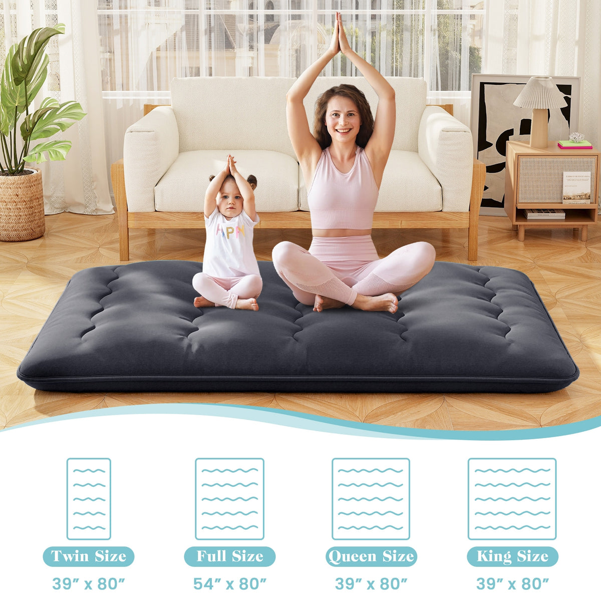 Full Size Futon Mattress, Washable Cover, Foldable Mat, Black Mattresses at Gallery Canada
