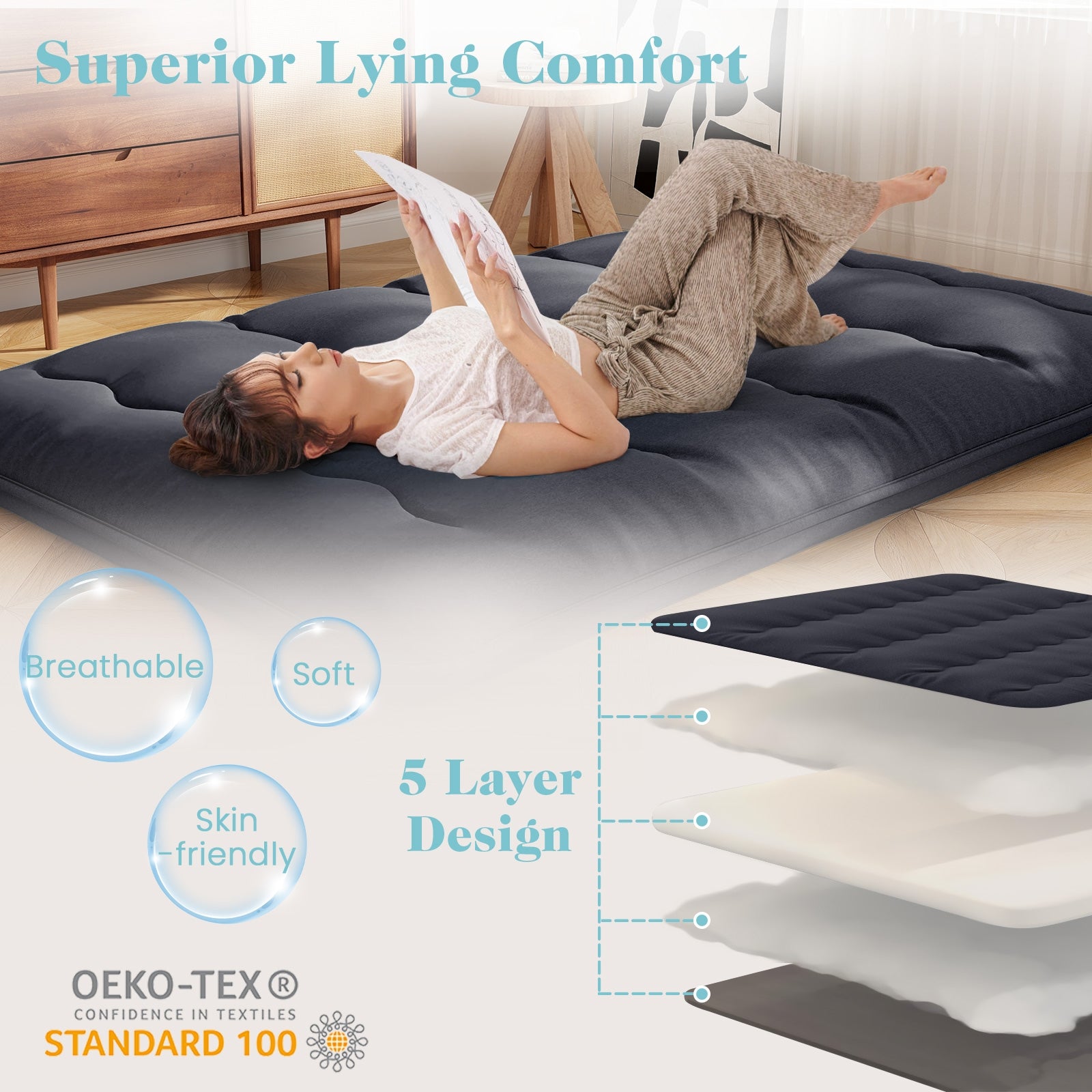 Full Size Futon Mattress, Washable Cover, Foldable Mat, Black Mattresses at Gallery Canada
