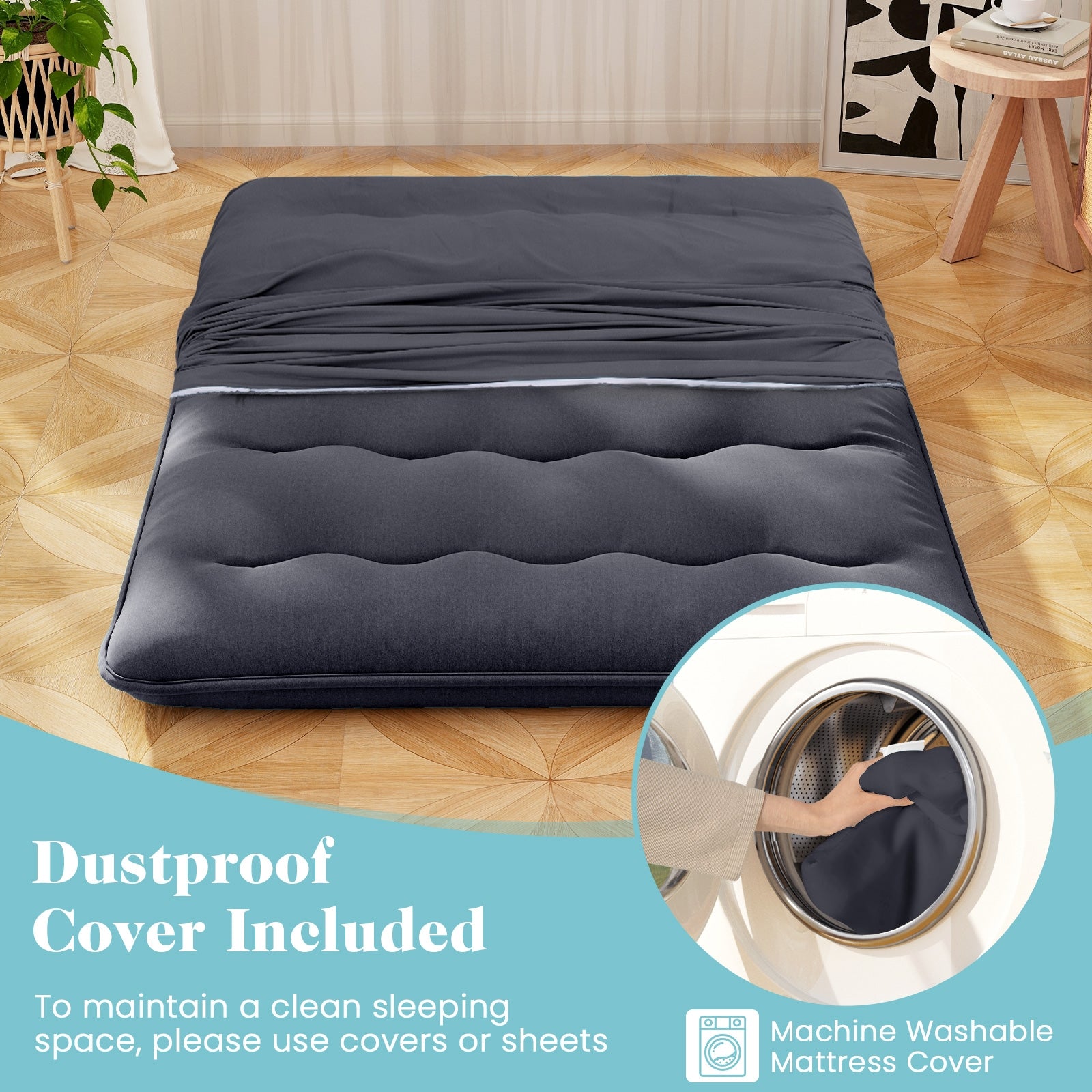 Full Size Futon Mattress, Washable Cover, Foldable Mat, Black Mattresses at Gallery Canada