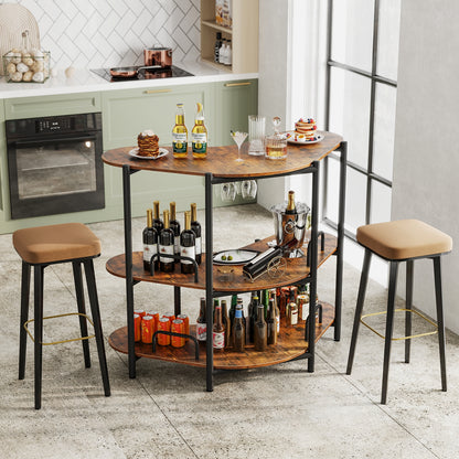 3-Tier Liquor Bar Table With Stemware Racks, Storage Shelves, Rustic Brown Bar Tables at Gallery Canada