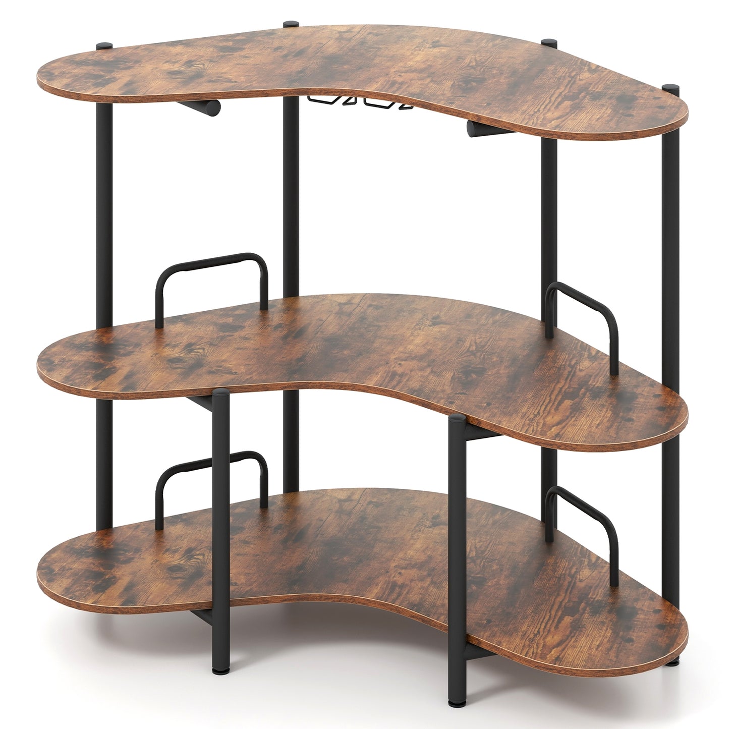 3-Tier Liquor Bar Table With Stemware Racks, Storage Shelves, Rustic Brown Bar Tables at Gallery Canada