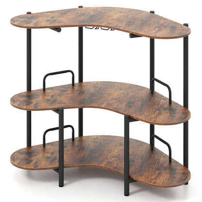3-Tier Liquor Bar Table With Stemware Racks, Storage Shelves, Rustic Brown Bar Tables at Gallery Canada