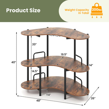 3-Tier Liquor Bar Table With Stemware Racks, Storage Shelves, Rustic Brown Bar Tables at Gallery Canada