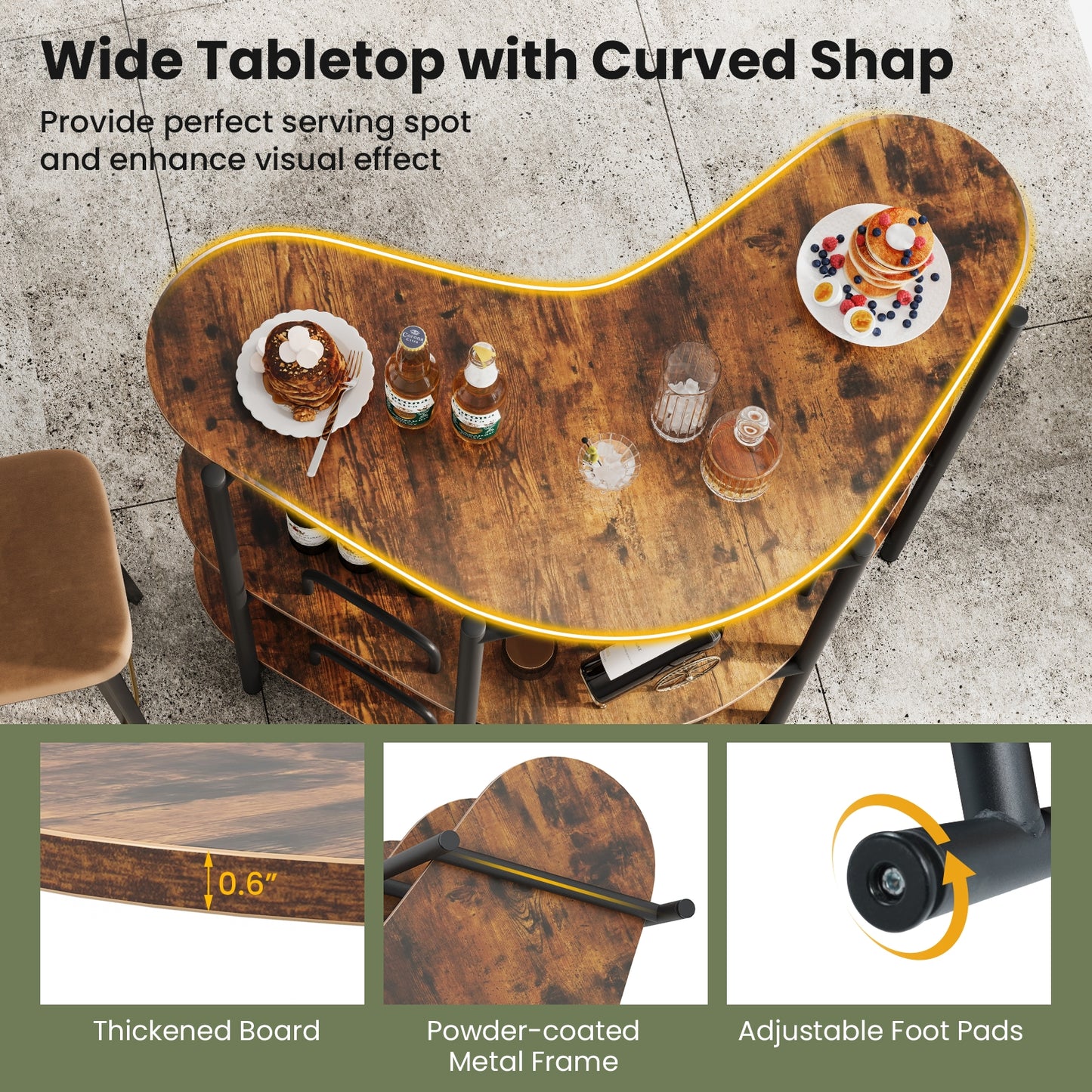 3-Tier Liquor Bar Table With Stemware Racks, Storage Shelves, Rustic Brown Bar Tables at Gallery Canada