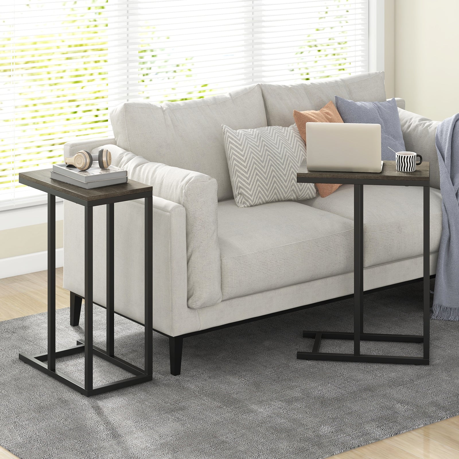 C-Shaped Side Table, Heavy-Duty Metal Frame, Oak End & Side Tables at Gallery Canada