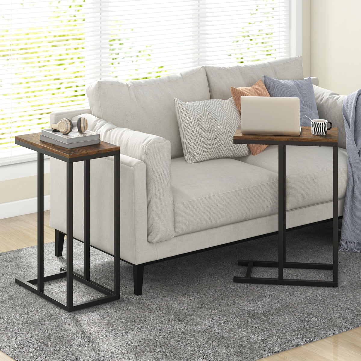 C-Shaped Side Table, Heavy-Duty Metal Frame, Rustic Brown End & Side Tables at Gallery Canada
