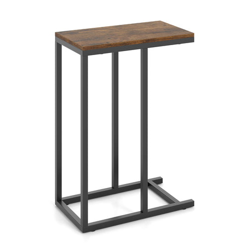C-Shaped Side Table, Heavy-Duty Metal Frame, Rustic Brown