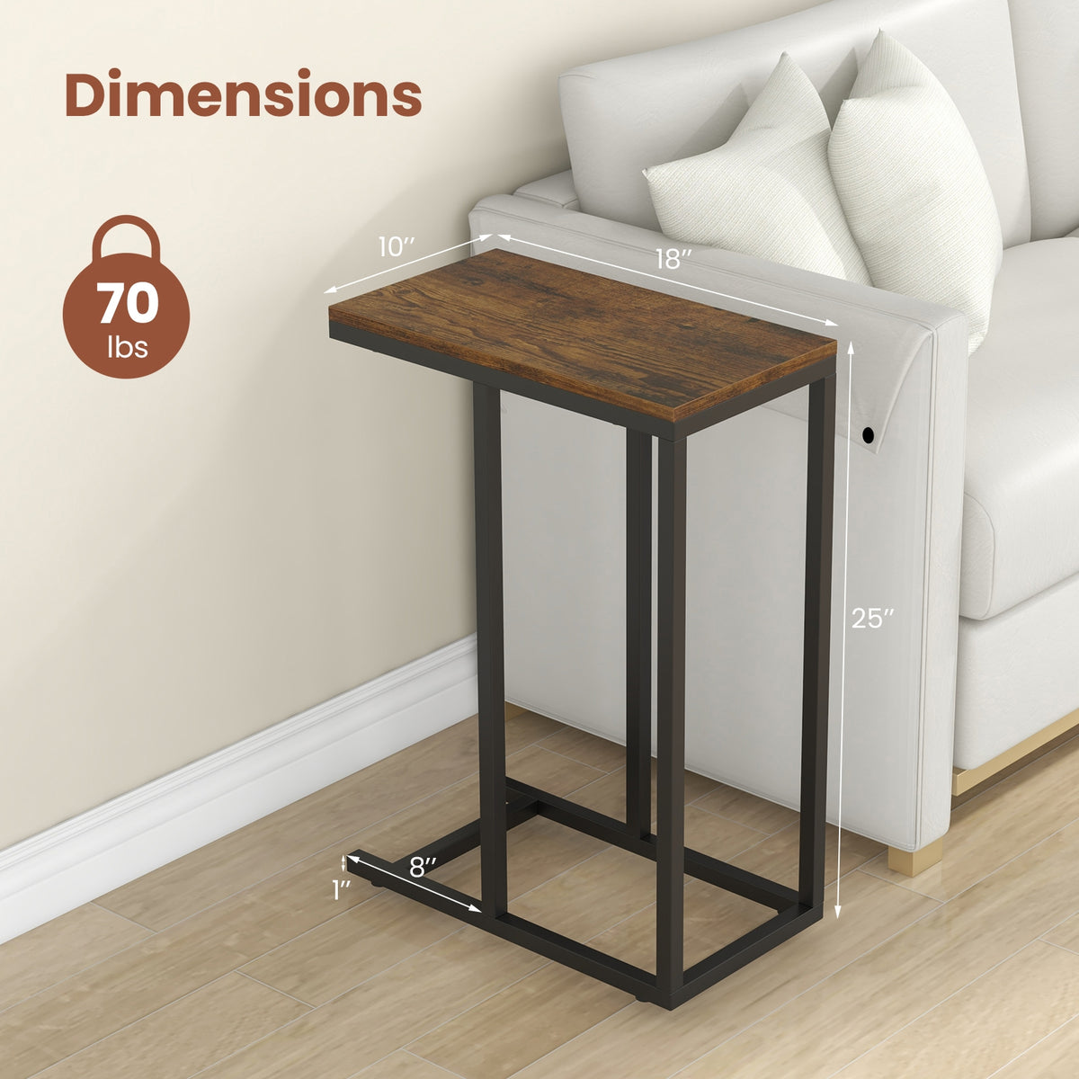C-Shaped Side Table, Heavy-Duty Metal Frame, Rustic Brown End & Side Tables at Gallery Canada