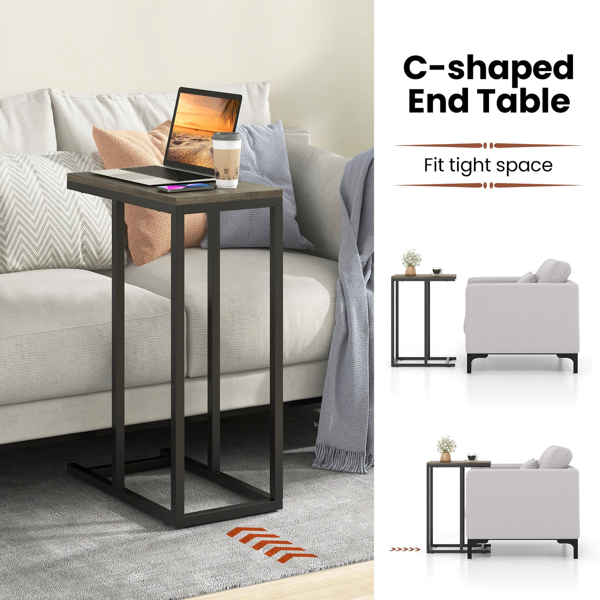 C-Shaped Side Table, Heavy-Duty Metal Frame, Oak End & Side Tables at Gallery Canada