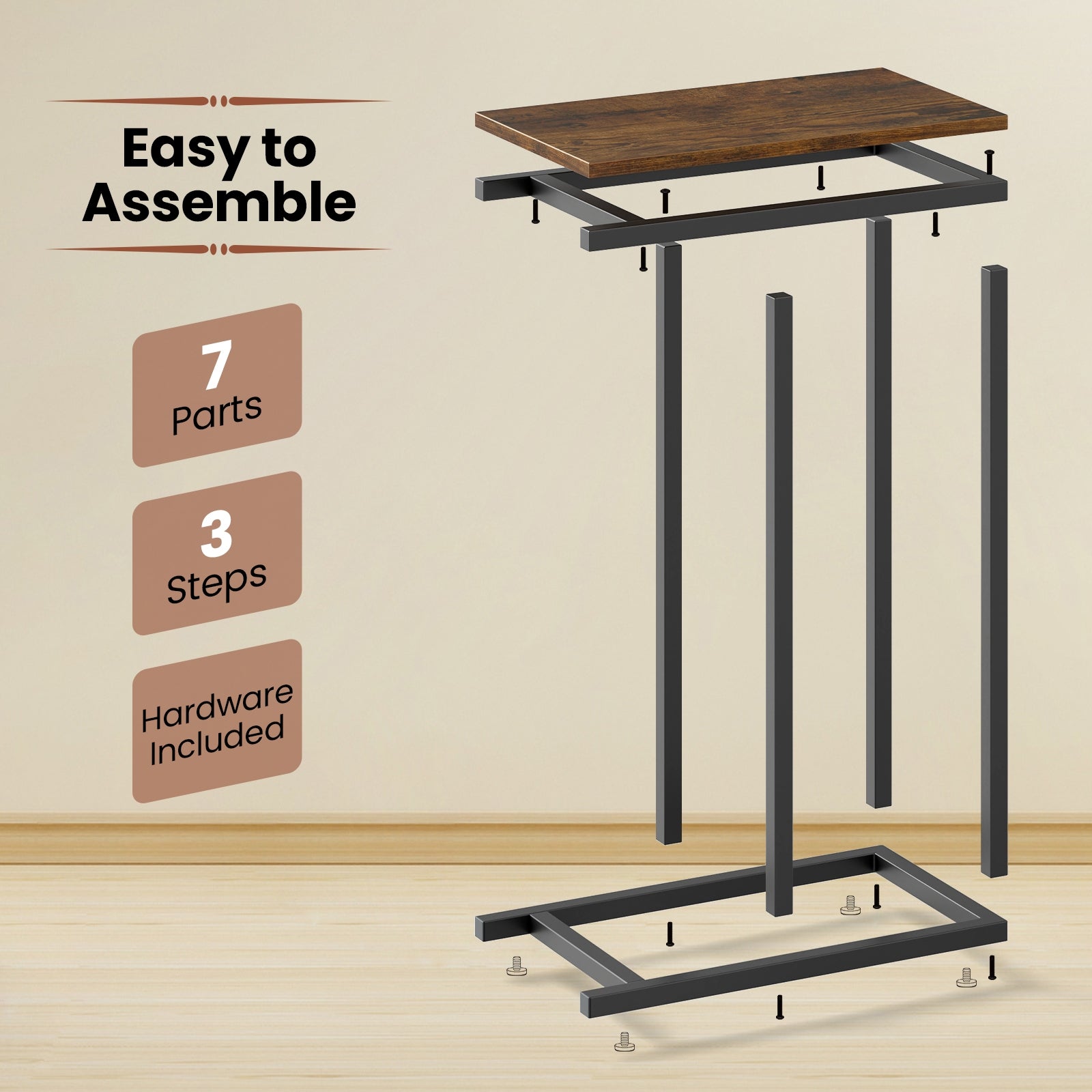 C-Shaped Side Table, Heavy-Duty Metal Frame, Rustic Brown End & Side Tables at Gallery Canada