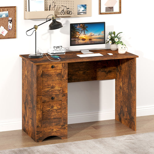 Wooden Computer Desk With 3 Drawers, Rustic Brown Computer Desks Rustic Brown at Gallery Canada