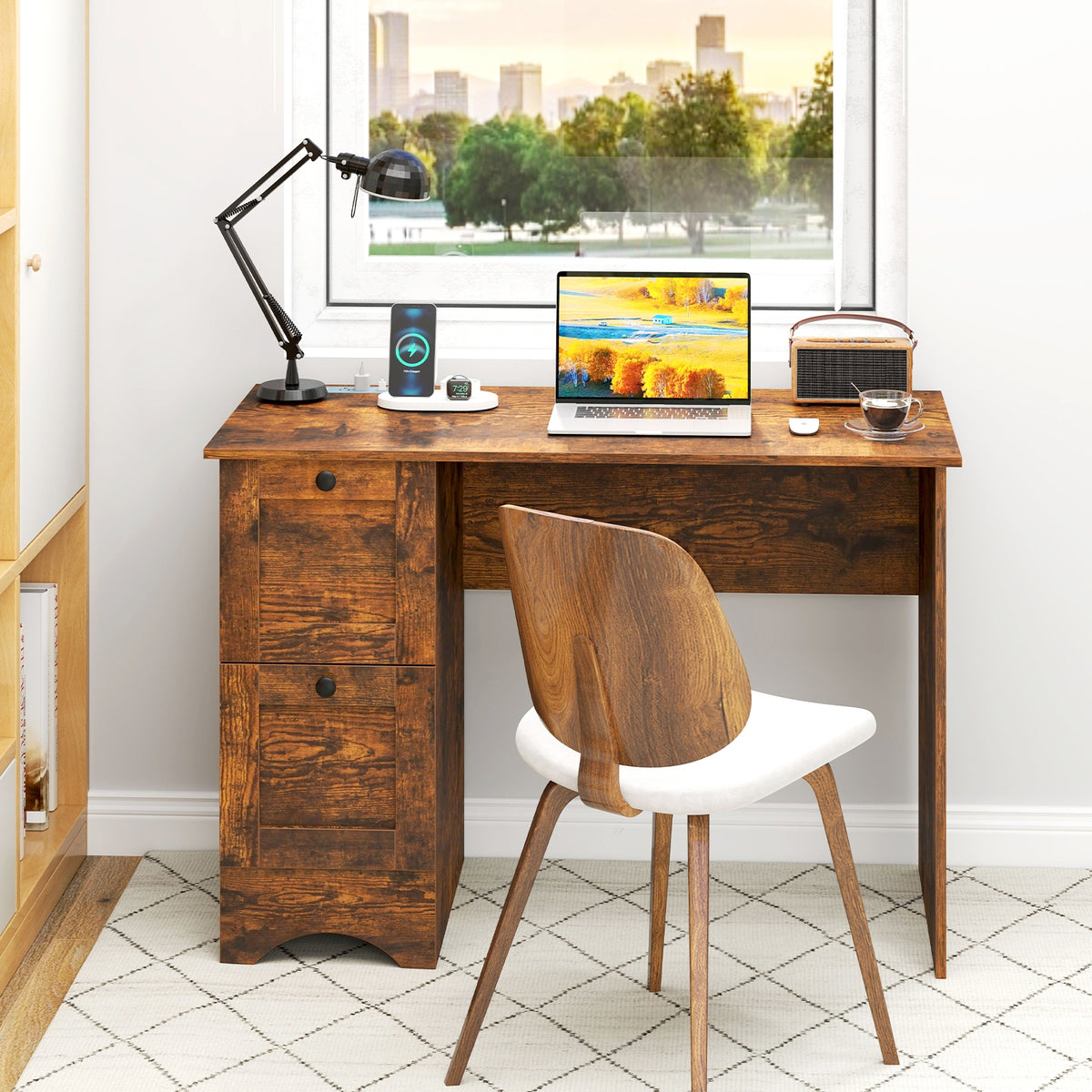 Wooden Computer Desk With 3 Drawers, Rustic Brown Computer Desks at Gallery Canada