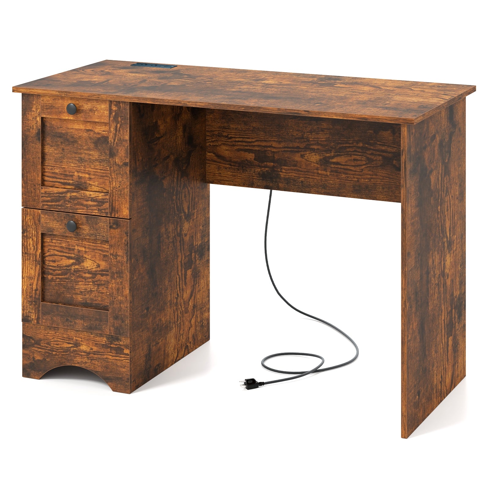 Wooden Computer Desk With 3 Drawers, Rustic Brown Computer Desks Rustic Brown at Gallery Canada