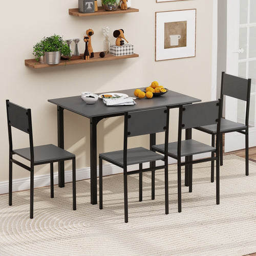 5 Piece Dining Table Set, Industrial Style, Kitchen Table And Chairs For 4, Gray