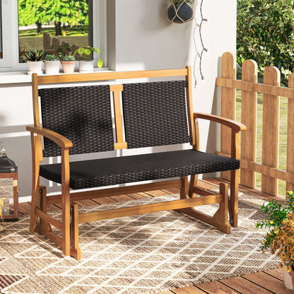 Rattan Glider Bench, Acacia Wood Frame, Brown Patio Rocking Chairs & Gliders at Gallery Canada
