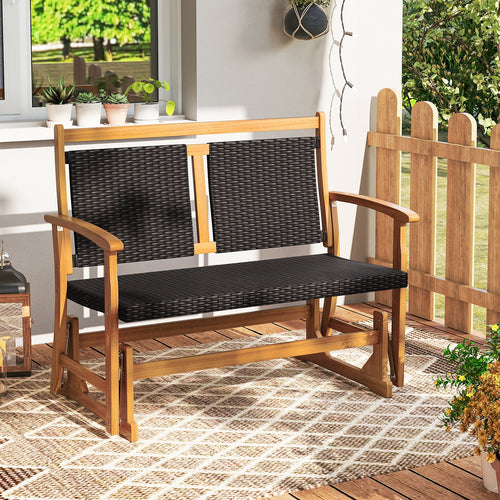 Rattan Glider Bench, Acacia Wood Frame, Brown