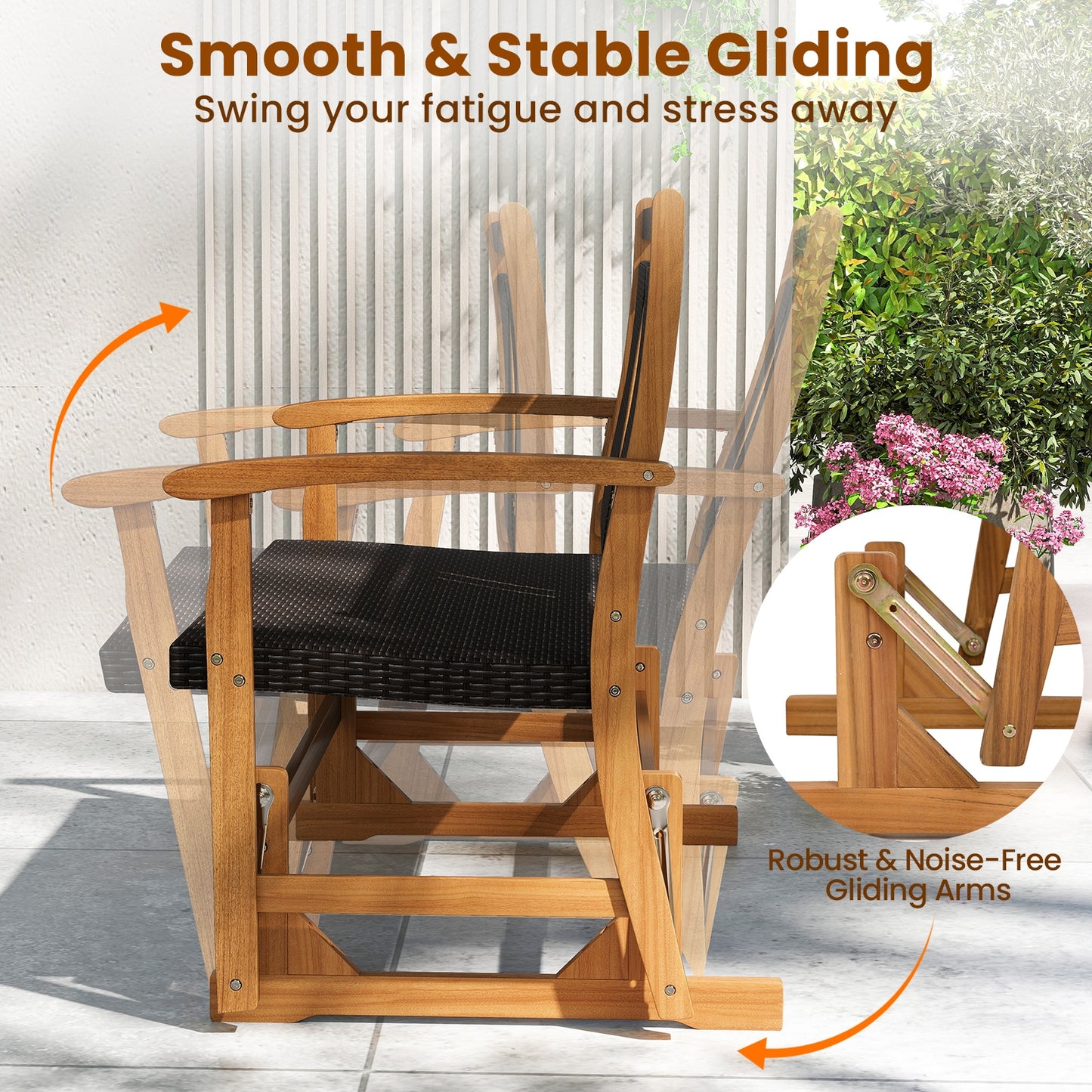 Rattan Glider Bench, Acacia Wood Frame, Brown Patio Rocking Chairs & Gliders at Gallery Canada
