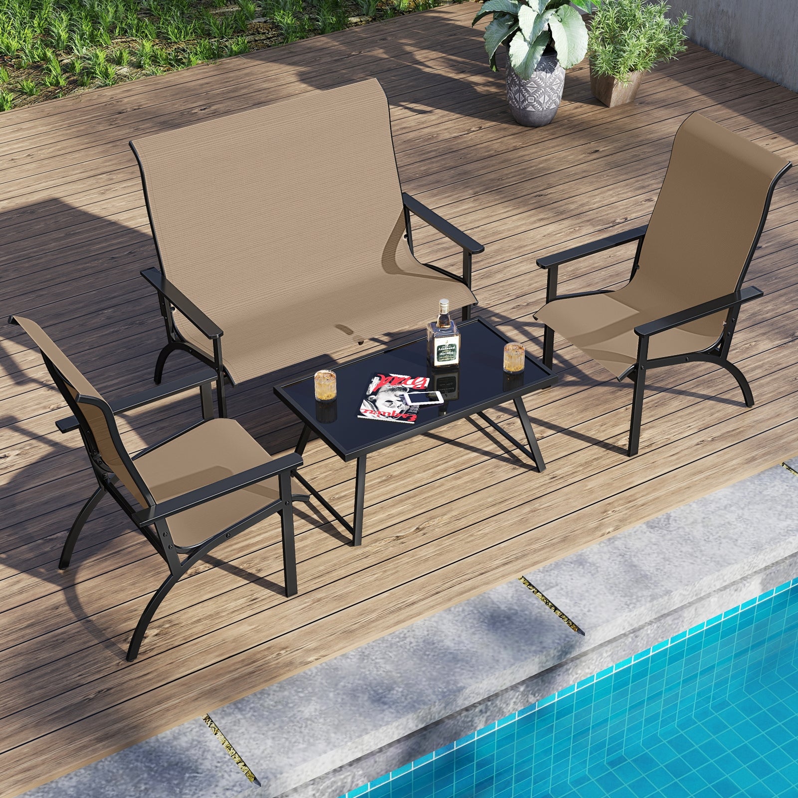 Outdoor Adirondack Chair, High Back Metal Frame, Porch Garden Coffee Adirondack Chairs at Gallery Canada