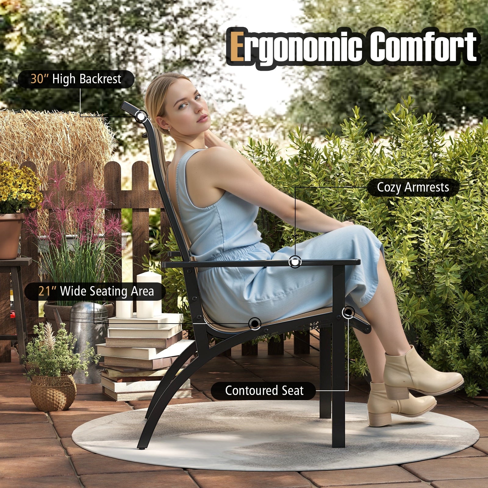 Outdoor Adirondack Chair, High Back Metal Frame, Porch Garden Coffee Adirondack Chairs at Gallery Canada