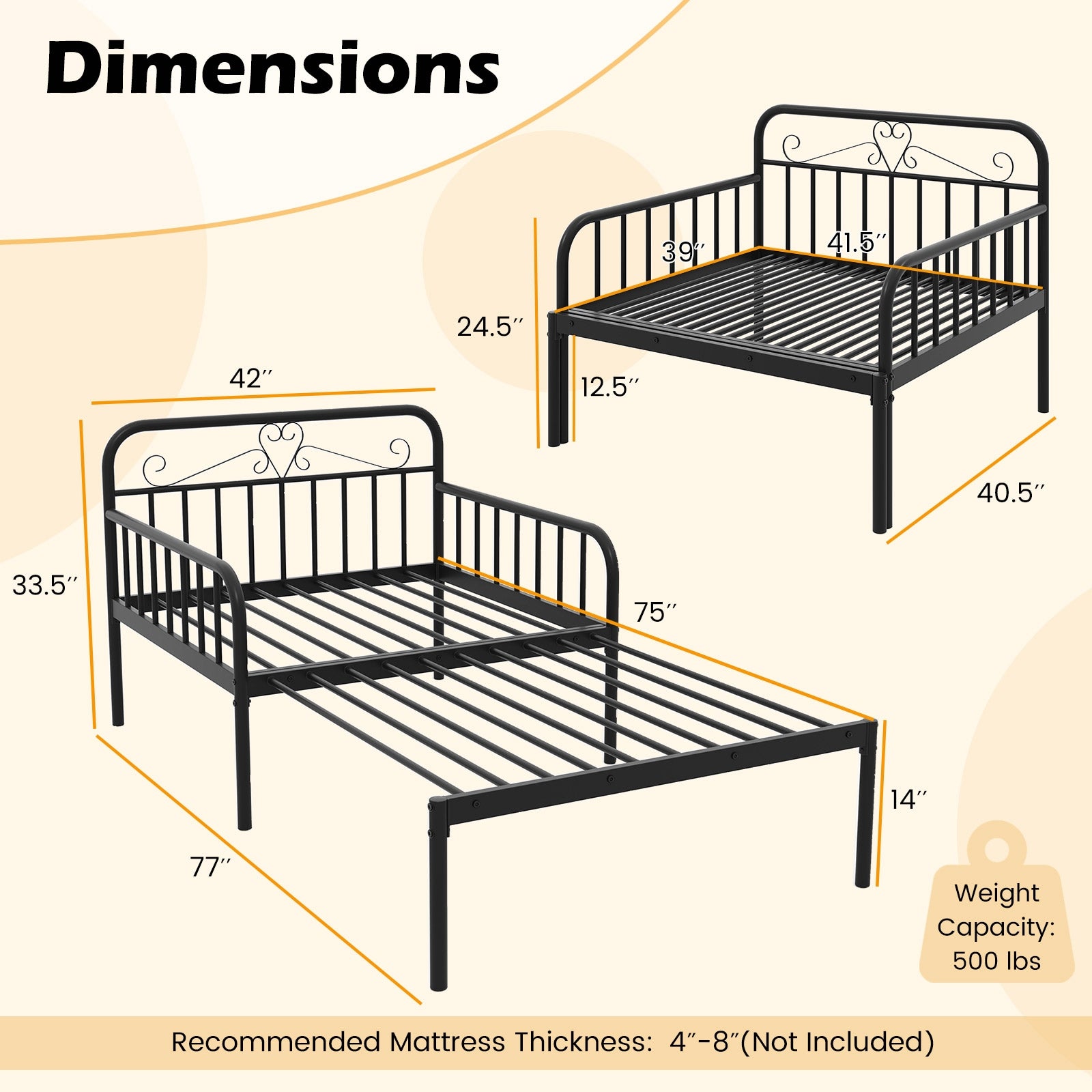 Extendable Metal Daybed To Twin Size, With Guardrails And Armrests, Black Bunk Bed Frame at Gallery Canada
