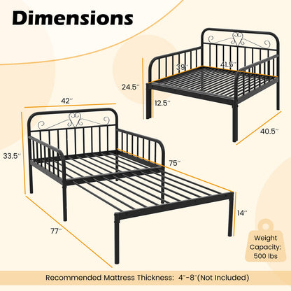 Extendable Metal Daybed To Twin Size, With Guardrails And Armrests, Black Bunk Bed Frame at Gallery Canada